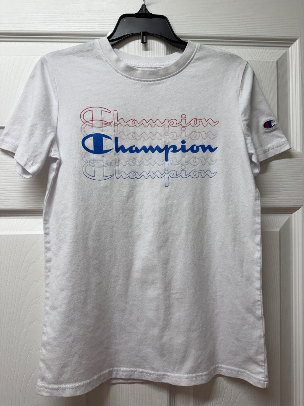 Champion White Tee with Blue and Red Logo